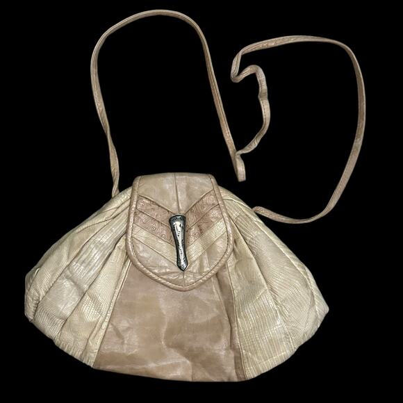 Vintage Viva of California Unique Tan Leather Clamshell‎ Purse - Picture 1 of 6